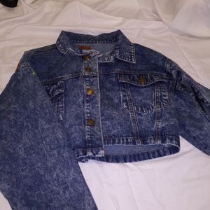 Embroidered Cropped Jean Jacket Women M